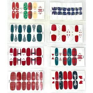 NWT ~ 8 Sets CHRISTMAS Nail Wraps Winter Stickers ~ Snowman Santa Tree Snow
